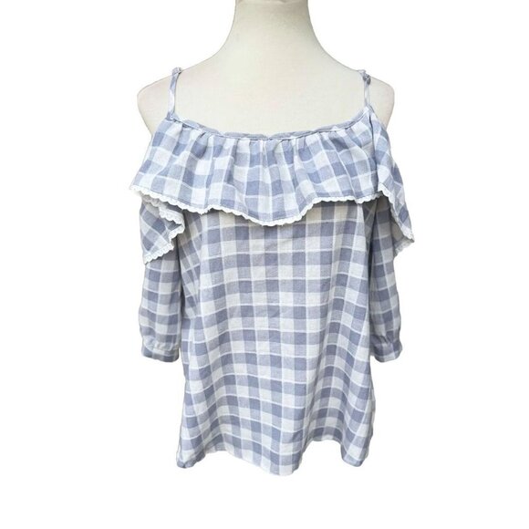 Pursue By Nasty Gal Women's Gray Going Gingham Cold Shoulder Top One Size NWOT - Picture 2 of 14